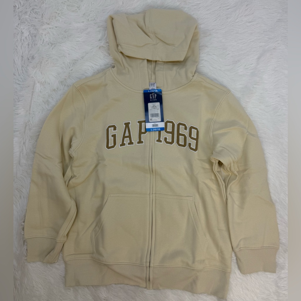 Gap 1969 Beige Full Body Zip-Up Fleece Hoodie Youth/Kids Sz L 10/12 Nwt